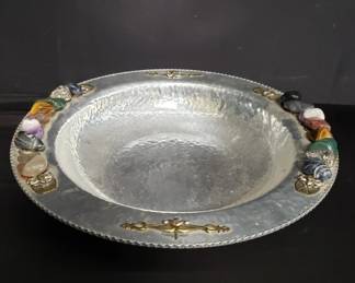 Lot # : 121 - Rodney Kent hand hammered center bowl w/ semi precious stones
