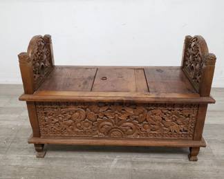 Lot # : 319 - Rustic highly carved antique wedding chest
