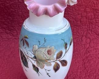 Lot # : 379z - Vintage hand painted ruffled glass vase
