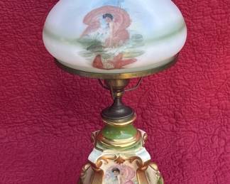 Lot # : 384z - Vintage Victorian hand painted ceramic lamp
