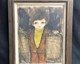 Lot # : 42 - Mid century mixed media big eyes Roger Etienne
