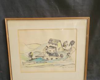 Lot # : 426 - Signed watercolor painting under glass

