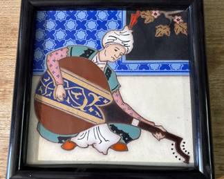 Lot # : 332z - Vintage framed hand painted tile
