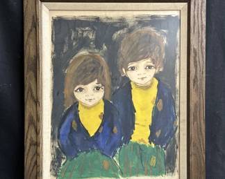 Lot # : 43 - Mid century mixed media big eyes Roger Etienne
