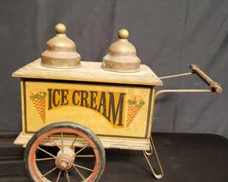 Lot # : 95 - Vintage hand painted wood ice cream trolley w/brass covers

