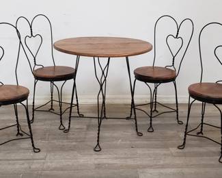 Lot # : 202 - Vintage twisted metal metal & oak ice cream
