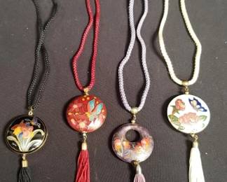 Lot # : 377 - Group of necklaces with cloisonne pendants
