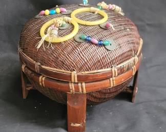 Lot # : 120 - Vintage Asian hand woven sewing basket
