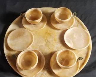 Lot # : 342 - Marble platter with teacups & saucers
