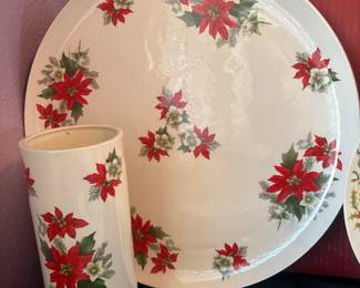 Vintage poinsettia platter & vase