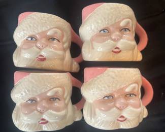 Handmade Vintage Christmas ceramic Santa mugs