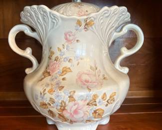 Large double handle lidded vase