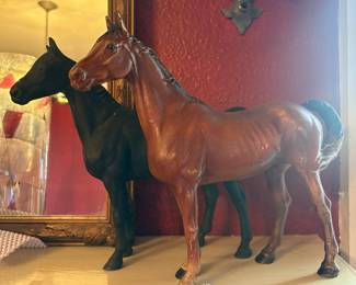 Large Antique HUBLEY Cast Iron Black and Brown Thoroughbred HORSE Doorstop 10 1/2" x 12" 6 1/2 lbs 