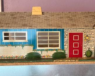 Vintage Marx Tin Litho Doll House 50s Single Level Modern Ranch Dollhouse Metal