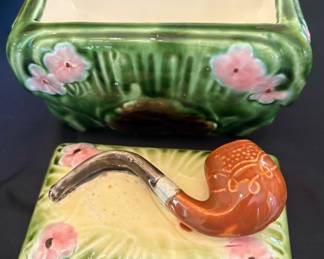 Antique Tabacco Majolica Style Ceramic Trinket box