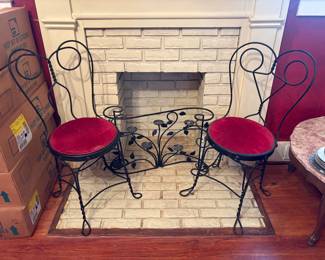 Beautiful vintage ice-cream parlor chairs, deep red velvet 