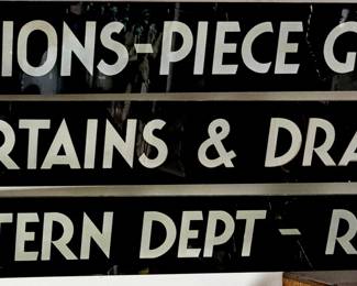 Signs and advertising. Vintage "J. C. Penny" glass department signs.