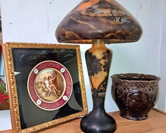 Large selection of antiques, collectibles and primitives. Vintage Galle-style table lamps