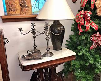 Very ornate antique marble top parlor table