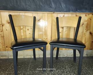  (2) Wood Back And Black Metal Cushioned Black Chairs