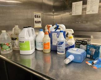 Assorted Cleaning Supplies & Light Bulbs