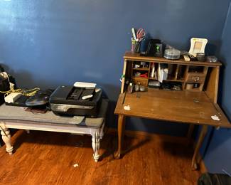 Secretary’s desk, printer, office supplies