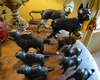 Many cast iron animals