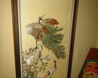 Vintage Asian silk thread "painting"