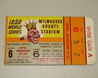 Vintage 1958 world series game 6 ticket stub