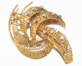 18k Gold and Diamond Hand Made Brooch