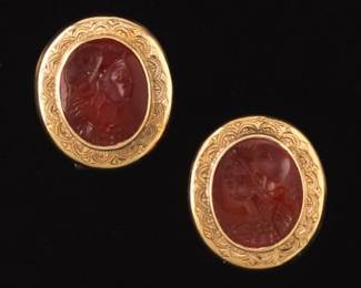 A Pair of Carnelian and Gold Earrings 
