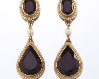 A Pair of Garnet and Seed Pearl Earrings 