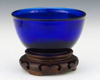 A Chinese Cobalt Blue Peking Glass Bowl, Qing or Republic 