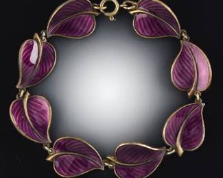 A Norwegian Enamel and Sterling Silver Leaf Bracelet 