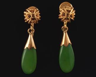 A Pair of Gold and Jadeite Earrings 