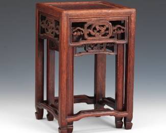 A Pair of Chinese Carved Nesting Wood Display Table Stands 