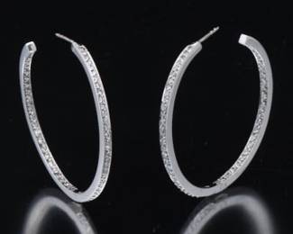 A Pair of Gold and Diamond Hoop Earrings 