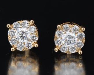 A Pair of Diamond Cluster Earrings 
