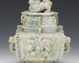 A Chinese Carved Jade Lidded Censer 