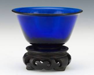 A Chinese Cobalt Blue Peking Glass Bowl, Qing or Republic