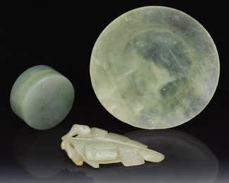 A Chinese Carved Jade Grouping of Objects 