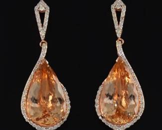 A Pair of 23.53 Morganite and Diamond Pendant Earrings