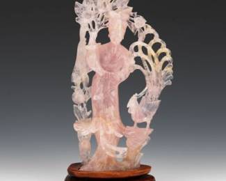 A Chinese Carved Rose Quartz Quanyin 