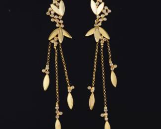 A Pair of Gold and Diamond Pendant Earrings 