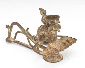 An Indian Patinated Bronze Figural Oil Lamp, ca. 17 Century