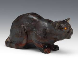 A Continental Carved Agate Crouching Cat 