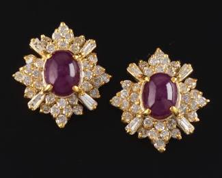 A Pair of Ruby and Diamond Earrings 