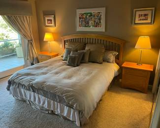 Cal King bed and two side tables $250
