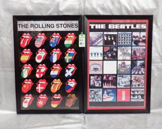 LOT OF 2 FRAMED POSTER ART INCLUDING ROLLING STONES, BEATLES