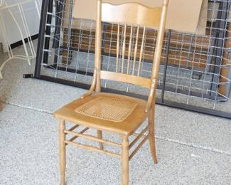 Mid-Century Pressback Spindle Oak and Cane Country Chair